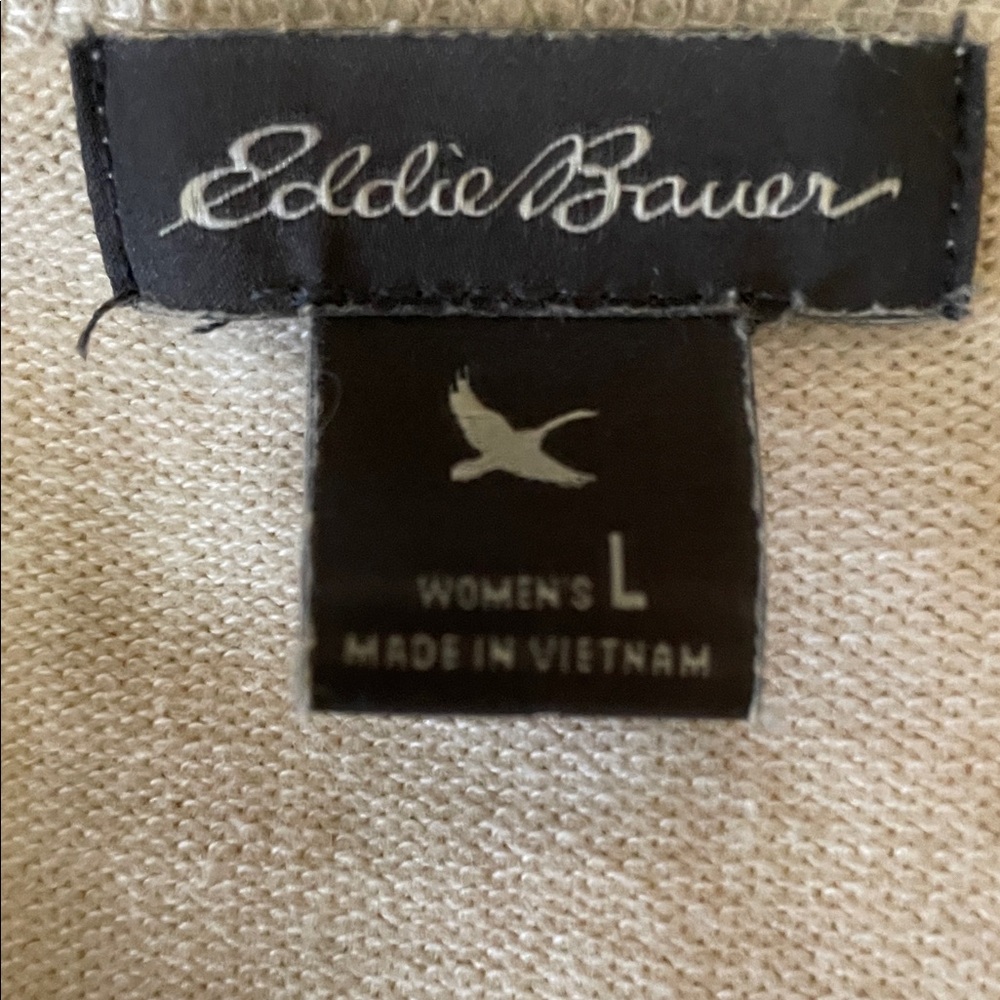 Women’s EUC EDDIE BAUER Neutral Large Striped Button-Front Cardigan Sz L. - Picture 4 of 12